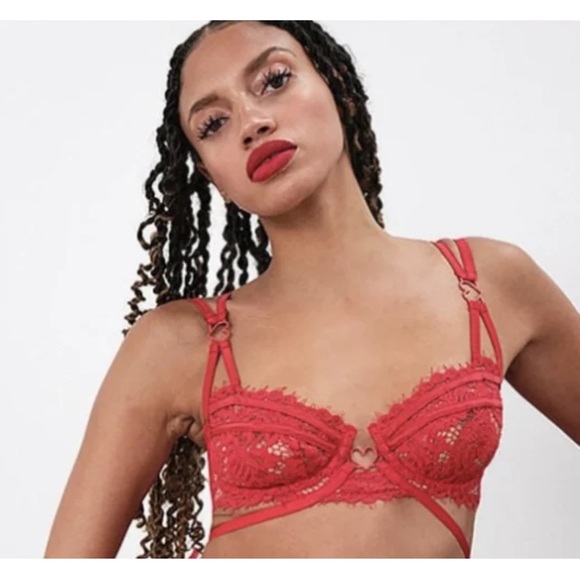 For Love and Lemons Rose Rosa Red Heart Lace Bra XL - Picture 3 of 15